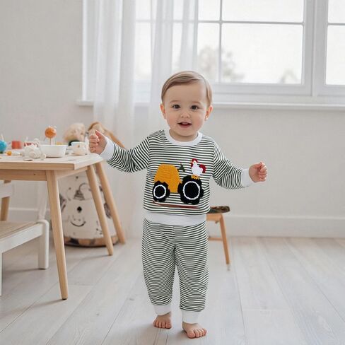Fomoyuu Baby Boy Fall Winter Winter Striped Presidered Waffle Waffle Sweatshirt اطفال السراويل العليا مجموعات ملابس صغيرة in Saudi Arabia