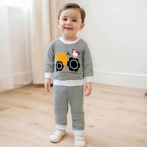 Fomoyuu Baby Boy Fall Winter Winter Striped Presidered Waffle Waffle Sweatshirt اطفال السراويل العليا مجموعات ملابس صغيرة in Saudi Arabia
