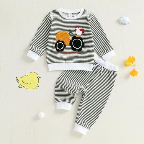 Fomoyuu Baby Boy Fall Winter Winter Striped Presidered Waffle Waffle Sweatshirt اطفال السراويل العليا مجموعات ملابس صغيرة in Saudi Arabia