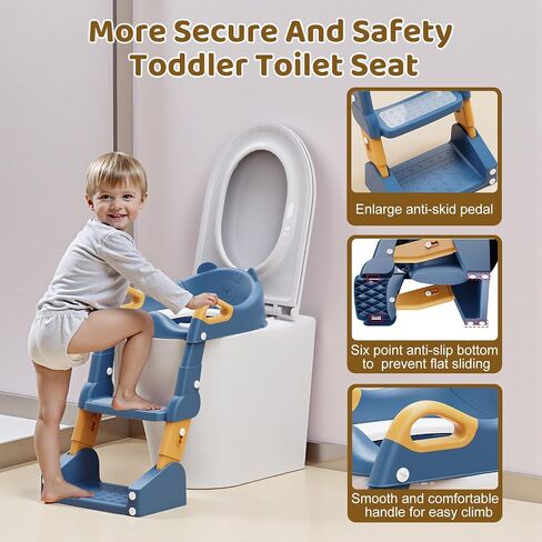 Potty Training Seat, 3-in-1 Toddler Toilet Seat with Step Stool Ladder, Splash Guard Anti-Slip Pad, Foldable Potty Chair with Soft Cushion for Toddler Kids Boys Girls in Kuwait