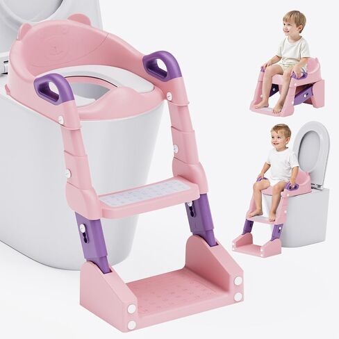 Potty Training Seat, 3-in-1 Toddler Toilet Seat with Step Stool Ladder, Splash Guard Anti-Slip Pad, Foldable Potty Chair with Soft Cushion for Toddler Kids Boys Girls in Kuwait