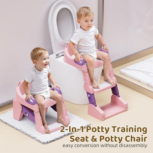 Potty Training Seat, 3-in-1 Toddler Toilet Seat with Step Stool Ladder, Splash Guard Anti-Slip Pad, Foldable Potty Chair with Soft Cushion for Toddler Kids Boys Girls in Kuwait