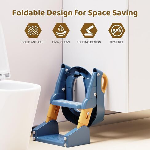 Potty Training Seat, 3-in-1 Toddler Toilet Seat with Step Stool Ladder, Splash Guard Anti-Slip Pad, Foldable Potty Chair with Soft Cushion for Toddler Kids Boys Girls in Kuwait