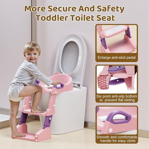 Potty Training Seat, 3-in-1 Toddler Toilet Seat with Step Stool Ladder, Splash Guard Anti-Slip Pad, Foldable Potty Chair with Soft Cushion for Toddler Kids Boys Girls in Kuwait