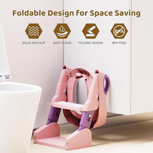 Potty Training Seat, 3-in-1 Toddler Toilet Seat with Step Stool Ladder, Splash Guard Anti-Slip Pad, Foldable Potty Chair with Soft Cushion for Toddler Kids Boys Girls in Kuwait