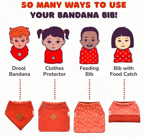 عكس Bandana Bibs-4-in-1 للجنسين Bandana Bandana و Baby Bibs للأولاد والبنات ، 3 حزمة ألوان صلبة للتسنين المطبخ والمرح للطباعة للتغذية in Saudi Arabia