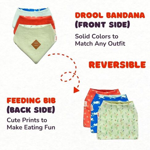 عكس Bandana Bibs-4-in-1 للجنسين Bandana Bandana و Baby Bibs للأولاد والبنات ، 3 حزمة ألوان صلبة للتسنين المطبخ والمرح للطباعة للتغذية in Saudi Arabia
