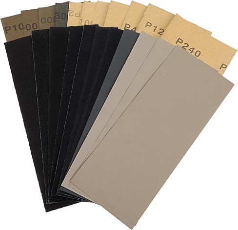 12 PCS Sandpaper Variety Pack, Assorted Wet Sanding Papers Automotive Wet Dry Sand Paper Assortment 120-3000 High Grit, Sandpaper Sheets with 3 Finger Cots for Wood Metal Sanding 9.06 x 3.62'' in Saudi Arabia