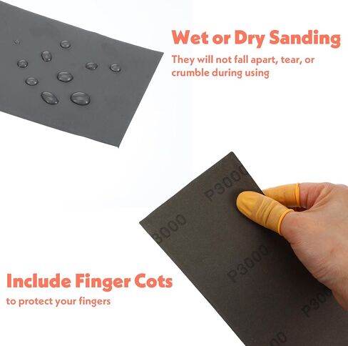 12 PCS Sandpaper Variety Pack, Assorted Wet Sanding Papers Automotive Wet Dry Sand Paper Assortment 120-3000 High Grit, Sandpaper Sheets with 3 Finger Cots for Wood Metal Sanding 9.06 x 3.62'' in Saudi Arabia