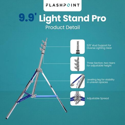 Flashpoint 9.9 'Light Stand Pro مع تسوية الساق والفضة in Kuwait