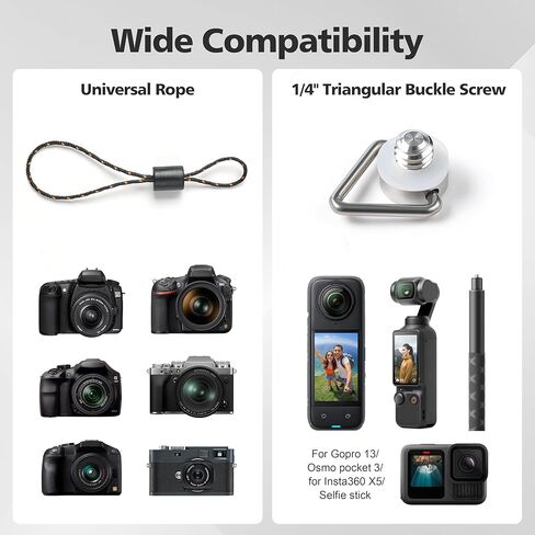 حبل حزام المعصم لـ Insta 360 Go Go Ultra Camera Leather 1/4 "متوافق مع Nikon Canon DSLR لـ DJI Osmo Mobile 7p/7 لـ Insta360 x5/Flow 2 Pro لـ GoPro Hero/Akaso Accessories in Kuwait