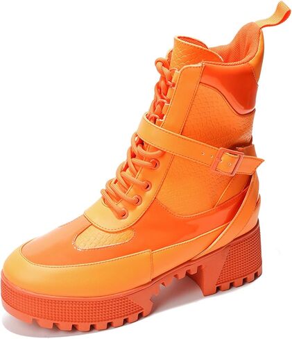 Cape Robbin Women's Hot Rod Chunky Combat Boots - Lace-Up High Top Ankle Booties, Chunky Heel Boots - Orange 7 in Kuwait