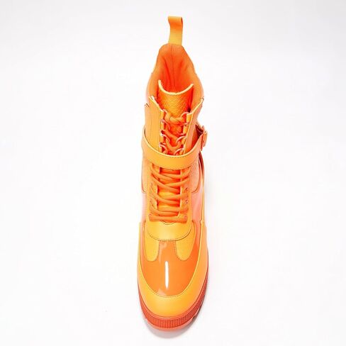 Cape Robbin Women's Hot Rod Chunky Combat Boots - Lace-Up High Top Ankle Booties, Chunky Heel Boots - Orange 7 in Kuwait