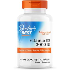 Doctor's Best Vitamin D3 2 000 IU Healthy Bones Teeth Heart Immune Support NonGMO GlutenFree Soy Free , 180 Count in Saudi Arabia