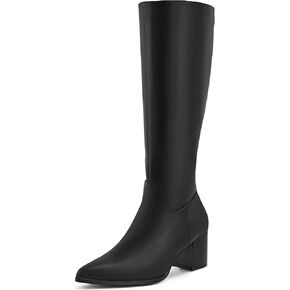 Shoe'N Tale Knee High Boots for Women Pointed Toe Tall Boots Mid Stacked Chunky Block Heeled Boots Side Zipper in Saudi Arabia