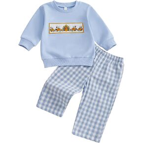 Adobabirl Baby Boy Attricgiving Athfit Turkey Football Swatshirt Plaid Plant in Kuwait