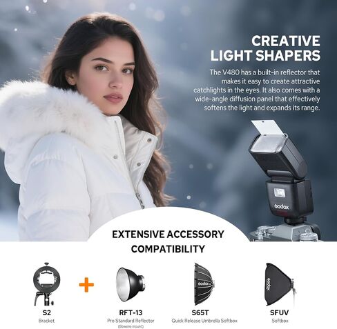 Godox V480O V480 TTL Flash Speedlite Touchscreen GN50 2.4G اللاسلكي 1/8000S HSS Monolight ، 650 وميض الطاقة الكامل ، وقت إعادة تدوير 1.7S ، مصباح طراز LED لأوليمبوس باناسونيك كاميراس in Saudi Arabia
