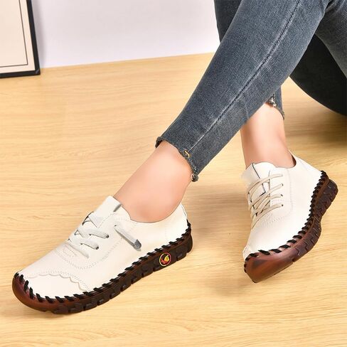 CrazySavage Women's Casual Leather Flats Shoes Comfort Handmade Soft Bottom Slip-on Loafers Breathable Non-Slip Round Toe Fashion Driving Walking Shoes in Kuwait