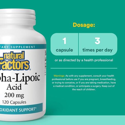 Natural Factors, Alpha-Lipoic Acid 200 mg, Antioxidant Support to Help Maintain Glucose Levels Already in a Normal Range, 120 Capsules (120 Servings) in Saudi Arabia