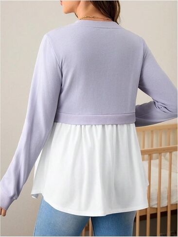 MakeMeChic Women's Maternity Blouse 3D Floral Crew Neck Long Sleeve Pregnancy Nursing Tops in Saudi Arabia