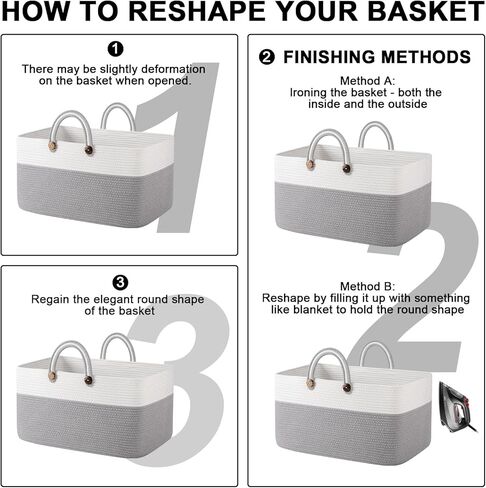 OIAHOMY 95L Large Blanket Basket, 24"x16"x15" Rectangle Woven Baskets For Storage, Nursery Blanket Storage Living Room, Toy Box With Long Handle-Gradient Brown With White in Kuwait