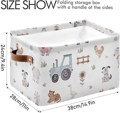صناديق تخزين حيوانات مزرعة لطيفة سلة تخزين قابلة للطي مع إطار معدني ، أرفف القماش سلال خزانة مع مقابض ، 2 عبوات in Kuwait