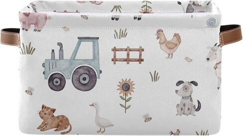 صناديق تخزين حيوانات مزرعة لطيفة سلة تخزين قابلة للطي مع إطار معدني ، أرفف القماش سلال خزانة مع مقابض ، 2 عبوات in Kuwait