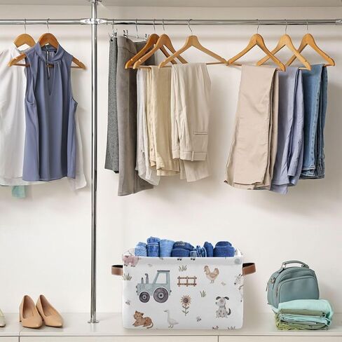 صناديق تخزين حيوانات مزرعة لطيفة سلة تخزين قابلة للطي مع إطار معدني ، أرفف القماش سلال خزانة مع مقابض ، 2 عبوات in Kuwait