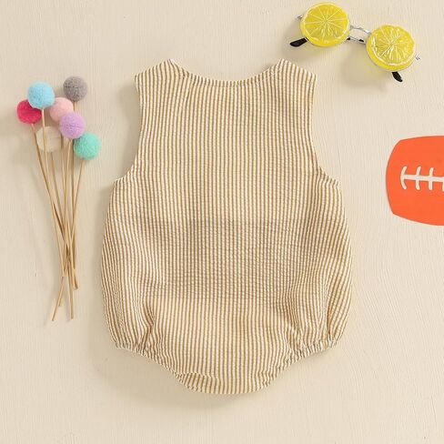 Newborn Baby Boy Football Outfit Rugby Embroidery Sleeveless Bubble Romper Seersucker Stripe Bodysuit Summer Clothes in Saudi Arabia
