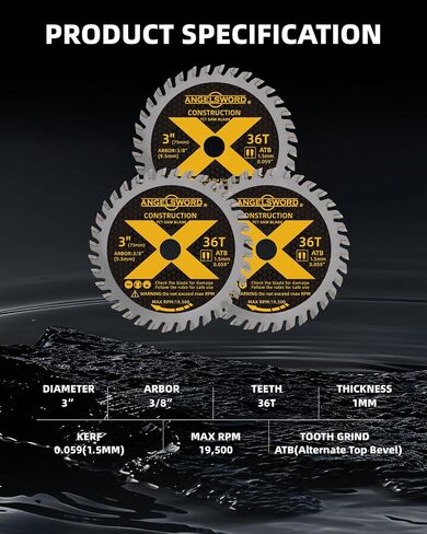 ANGELSWORD 3 Inch Circular Saw Blade 3/8" Arbor 36T, for Fine Finish Wood Cutting, 3 Pack in Saudi Arabia