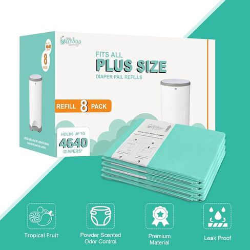 Refills Compatible with Dekor Plus Diaper Pail,4 Pack Diaper Pail Refill Bags Liners, Reinforced Thickness Diaper Trash Bags, Holds up to 2320 Diapers,Tropical Fruit in Kuwait