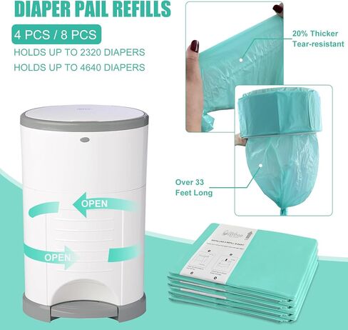 Refills Compatible with Dekor Plus Diaper Pail,4 Pack Diaper Pail Refill Bags Liners, Reinforced Thickness Diaper Trash Bags, Holds up to 2320 Diapers,Tropical Fruit in Kuwait