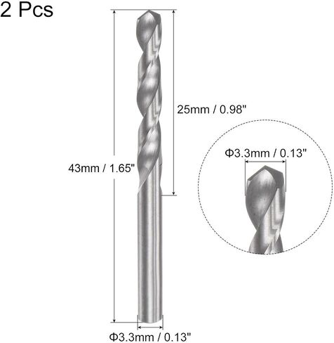 #US 2pcs 3.3mm C2/K20 Tungsten Straight Shank Spiral Flutes Twist Drill Bit in Saudi Arabia