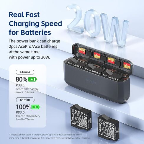 Amaimingji Insta 360 Ace Pro Accessories Charger ، 7710mAh Prinive-In 20W Fast Charger Hub لبطارية Insta360 Ace Pro/Ace ، ملحق سريع الشحن مع فتحات بطاقة Misro (البطارية غير متضمنة) in Kuwait