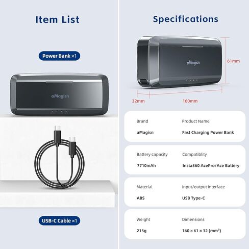 Amaimingji Insta 360 Ace Pro Accessories Charger ، 7710mAh Prinive-In 20W Fast Charger Hub لبطارية Insta360 Ace Pro/Ace ، ملحق سريع الشحن مع فتحات بطاقة Misro (البطارية غير متضمنة) in Kuwait