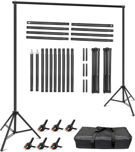 Hemmotop Backdrop Stand 10x8ft, Versatile Sizes Adjustable Banner Holder | Metal, Fits Projector Screen, Background, Balloon, Ideal for Photoshoot, Wedding, Birthday, Baby Shower Party, Photo Booth in Saudi Arabia
