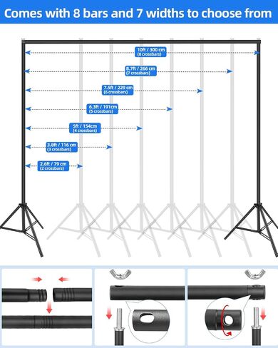 Hemmotop Backdrop Stand 10x8ft, Versatile Sizes Adjustable Banner Holder | Metal, Fits Projector Screen, Background, Balloon, Ideal for Photoshoot, Wedding, Birthday, Baby Shower Party, Photo Booth in Saudi Arabia