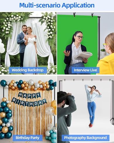 Hemmotop Backdrop Stand 10x8ft, Versatile Sizes Adjustable Banner Holder | Metal, Fits Projector Screen, Background, Balloon, Ideal for Photoshoot, Wedding, Birthday, Baby Shower Party, Photo Booth in Saudi Arabia