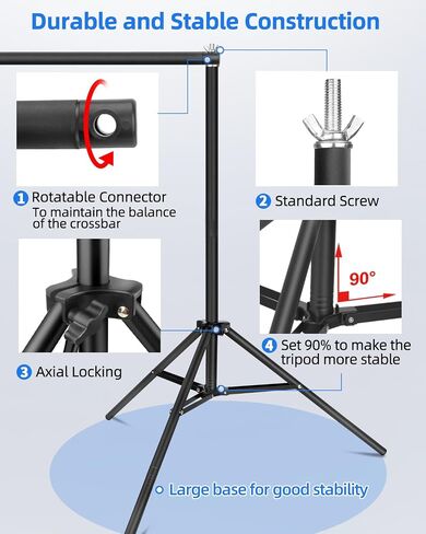 Hemmotop Backdrop Stand 10x8ft, Versatile Sizes Adjustable Banner Holder | Metal, Fits Projector Screen, Background, Balloon, Ideal for Photoshoot, Wedding, Birthday, Baby Shower Party, Photo Booth in Saudi Arabia