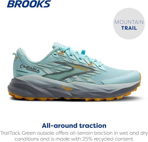 Brooks Women’s Cascadia 19 Mountain Trail Running Shoe - Clearwater/Primer Grey/Apricot - 9 Wide in Kuwait