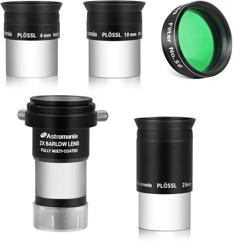 Astromania 1.25" Color/Planetary Filter - #56 Green - Bundle with - 1.25" Plossl Eyepiece Set (4 10 25mm) with 2X Barlow in Saudi Arabia