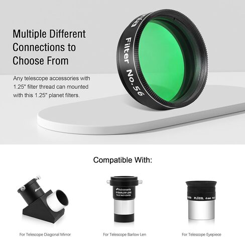 Astromania 1.25" Color/Planetary Filter - #56 Green - Bundle with - 1.25 Inch Telescope Barlow Lens 2X with 3-Elements in Saudi Arabia
