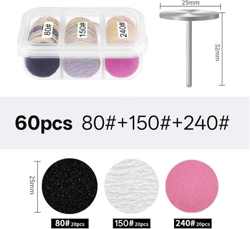 60 PCS Interchangeable Sandpaper Discs, 80, 150 and 240 Grit, for Use with Electric Pedicure Tools to Remove Dead Skin and Calluses with Sandpaper, Black, White, Pink in Saudi Arabia
