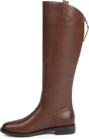Modatope Knee High Boots Women Rounded Toe Flat Retro Bais Opening Low Chunky Heel Riding Boots in Saudi Arabia
