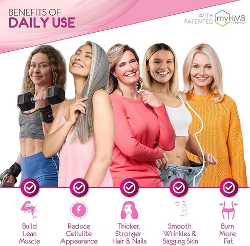 HMB Collagen Enhancer Plus Vitamin D3, K2, Biotin, Calcium, and Horsetail, for Lean Sculpted Muscles, Tighter, Glowing Skin & Thicker, Stronger Hair and Nails, 60 Servings in Saudi Arabia
