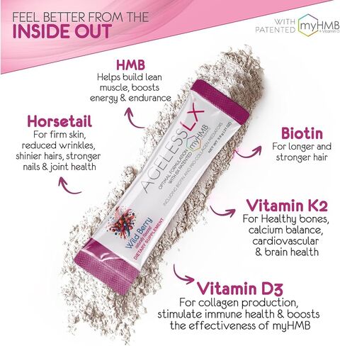 HMB Collagen Enhancer Plus Vitamin D3, K2, Biotin, Calcium, and Horsetail, for Lean Sculpted Muscles, Tighter, Glowing Skin & Thicker, Stronger Hair and Nails, 60 Servings in Saudi Arabia