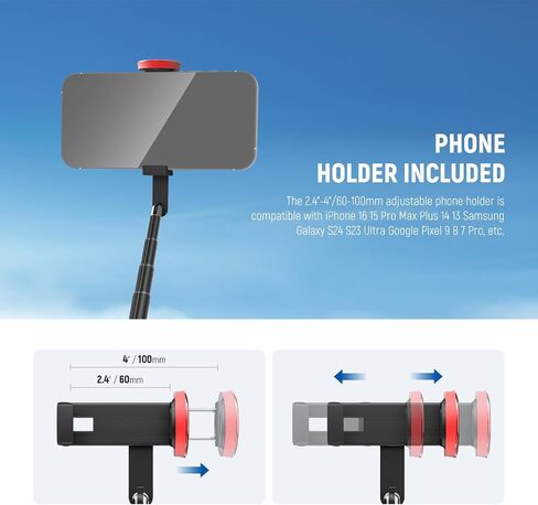 NEEWER Basics PA991 Selfie Stick Tripod Compatible with iPhone Samsung Android, 57.9 Inch Metal Portable Lightweight Travel Mobile Phone Stand with Holder & Remote Control for Video Recording in Saudi Arabia