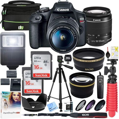 Canon EOS Rebel T7 DSLR كاميرا مع EF-S 18-55 مم f/3.5-5.6 هي العدسة II (متجددة) بالإضافة إلى مجموعة تنظيف ترايبود بطارية مزدوجة وعقار ديكور ديلوكس حزمة الملحقات in Kuwait