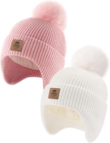 FURTALK Toddler Winter Hat Baby Pom Pom Beanie Boys Girls Kids Knitted Fleece Lined Cap in Saudi Arabia