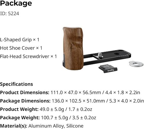 SMALLRIG X Half Wooden L-Shaped Mount Plate for FUJIFILM, L Plate with Ergonomic Wood Side Handle, Includes Hot Shoe Cover (Silver) - 5223 in Saudi Arabia